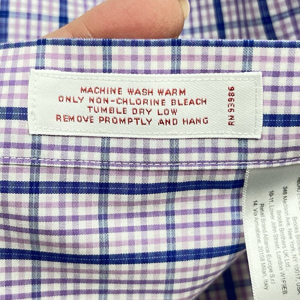 Brooks Brothers The Original Polo Shirt Non Iron Purple Pink Plaid Size Large - Picture 10 of 13